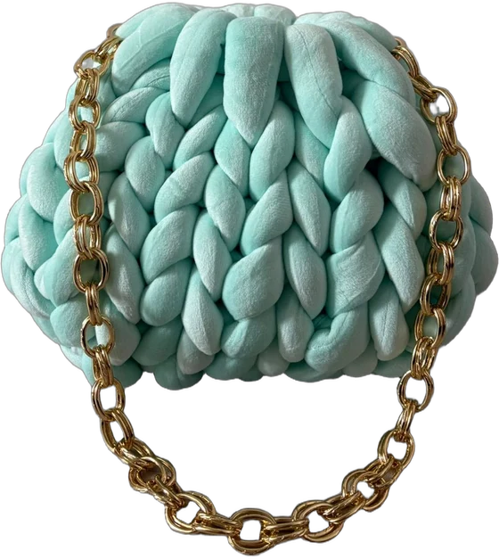 Pouch in ciniglia verde menta con catena dorata
